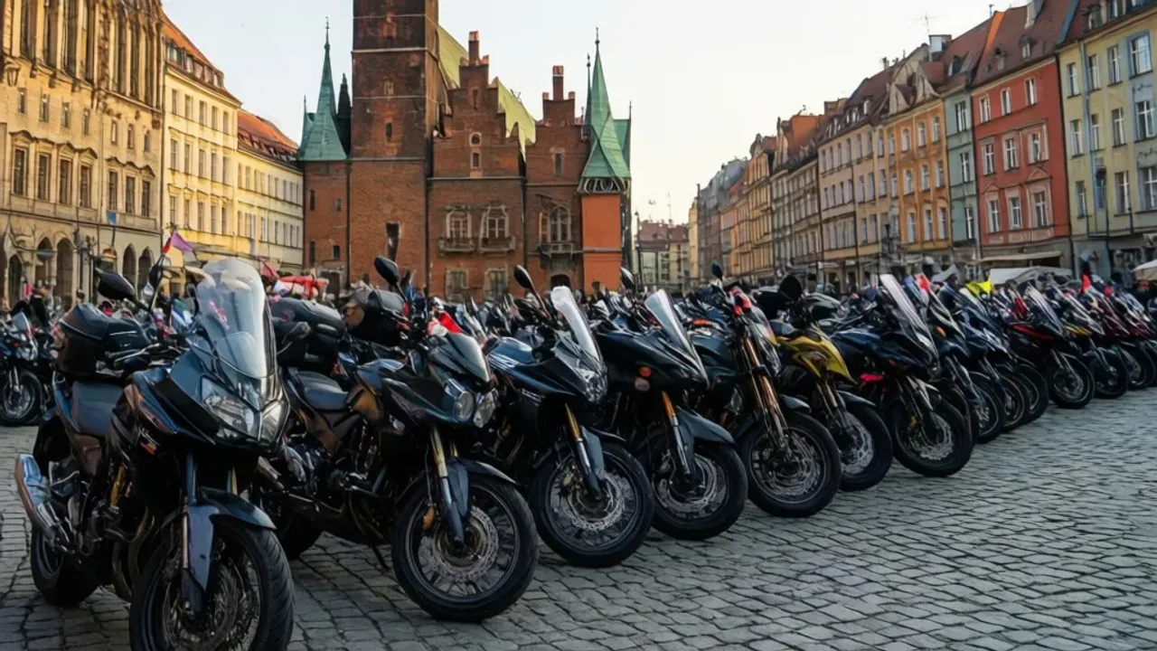 Protest motocyklistów pod ratuszem w obronie starego toru przy Lotniczej